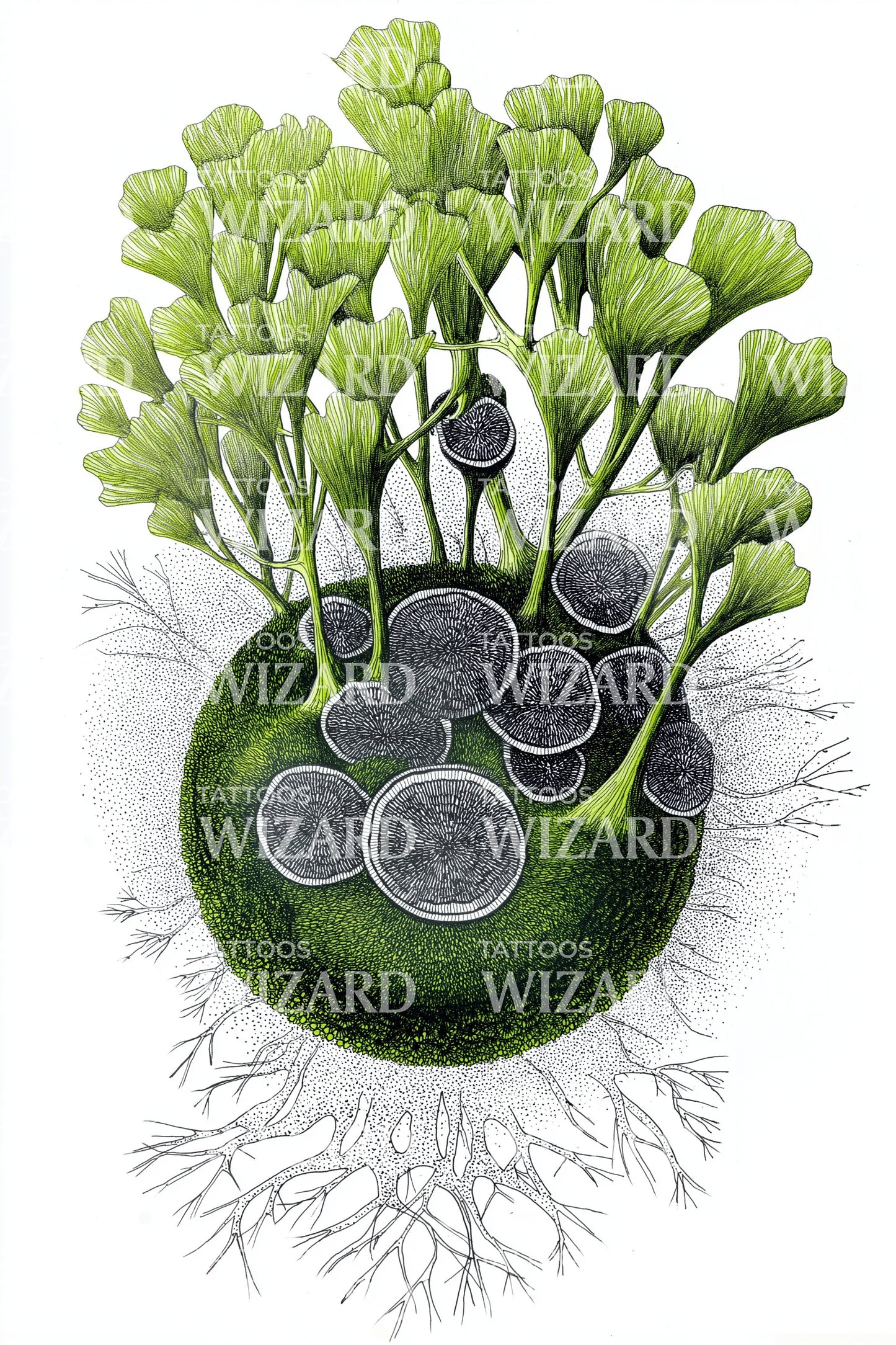 Leafy Cell Ecosystem Tattoo Illustration