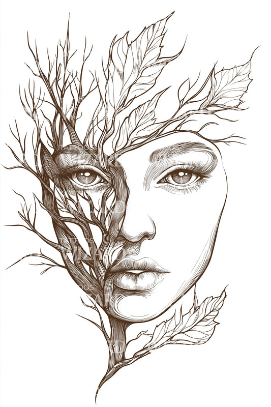 Idea per tatuaggio ritratto facciale foglioso