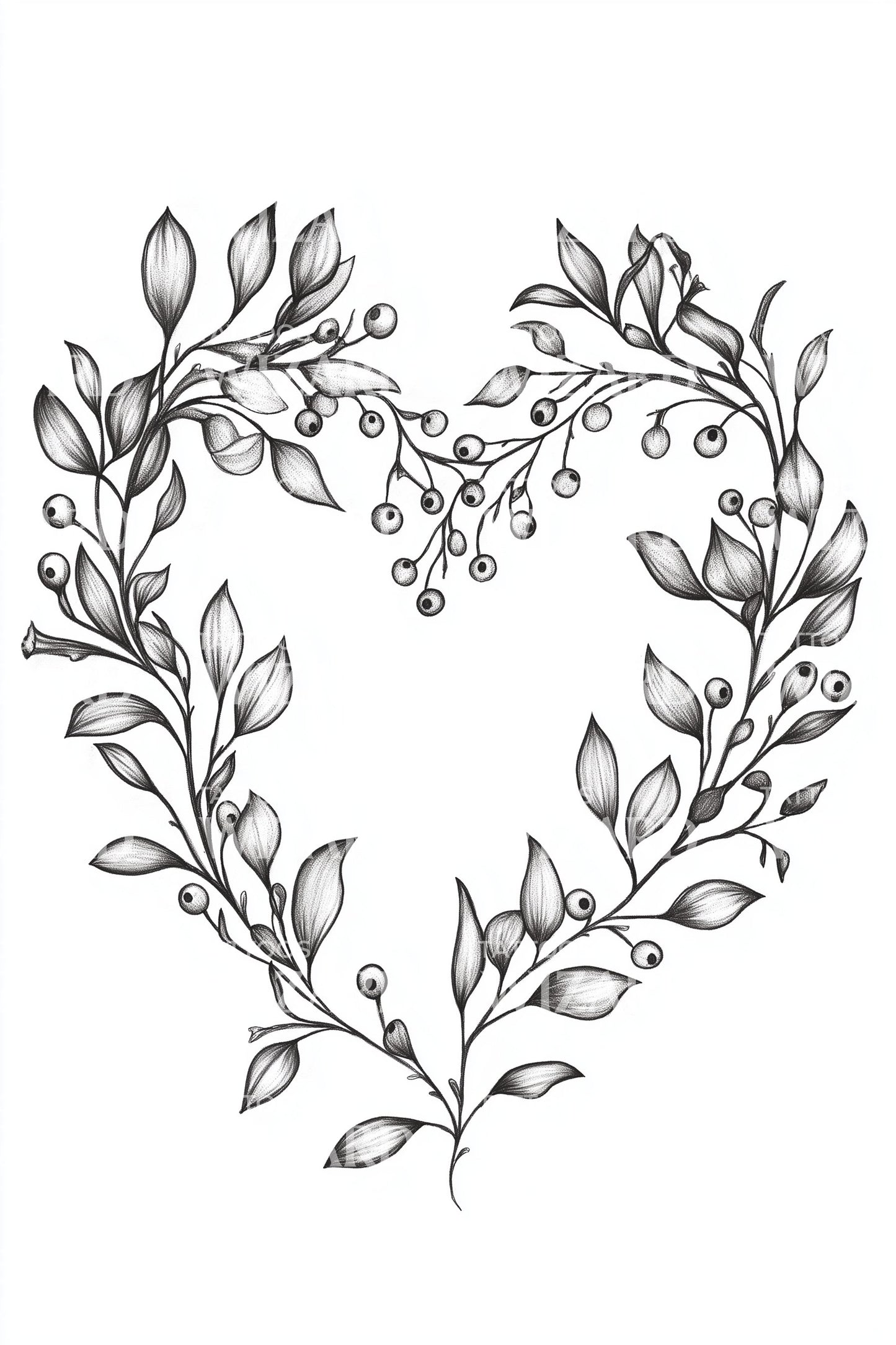Leafy Heart Christmas Wreath Tattoo Idea