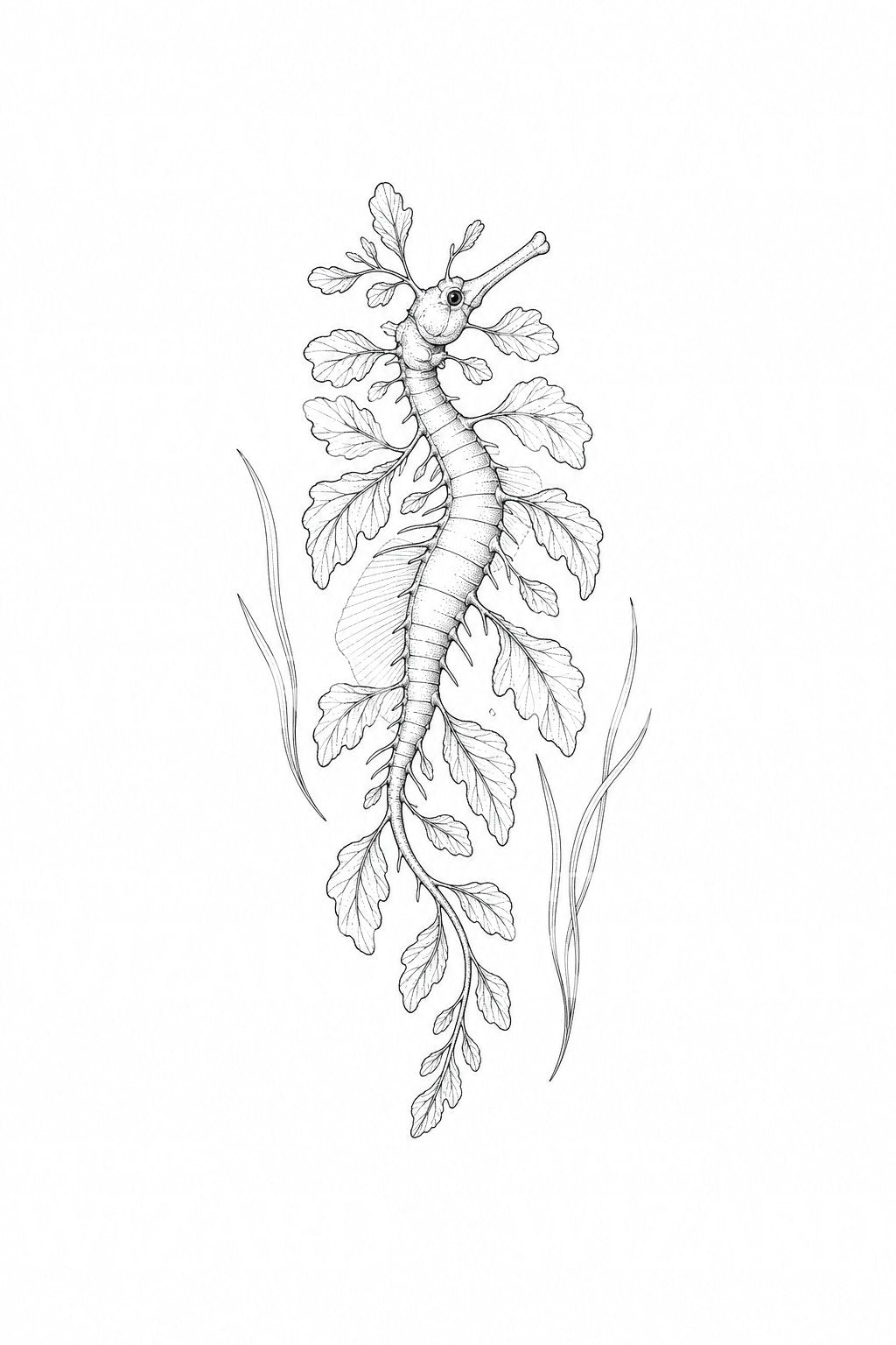 Leafy Sea Dragon Fine Line Tattoo Idea