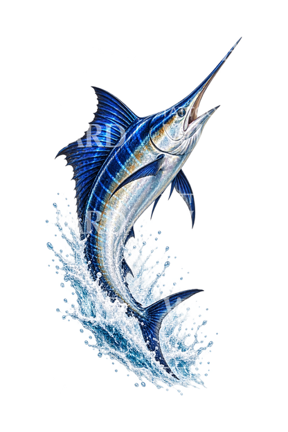 Ugró kék marlin tetoválásdesign