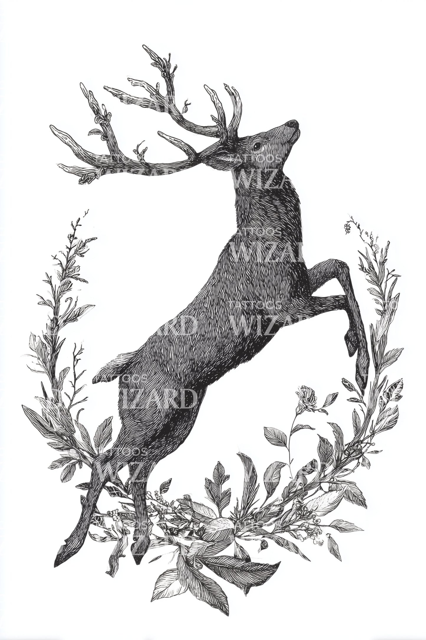 Leaping Deer Wreath Tattoo Illustration