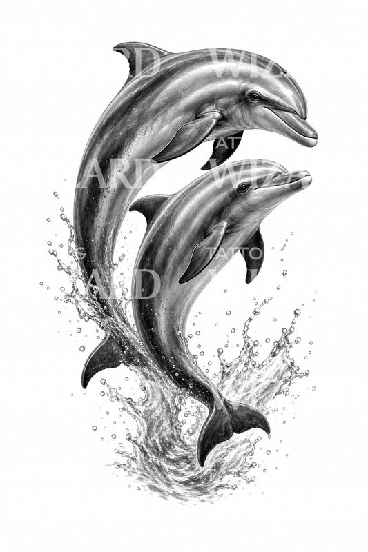 Tattoo-Design mit springenden Delfinen