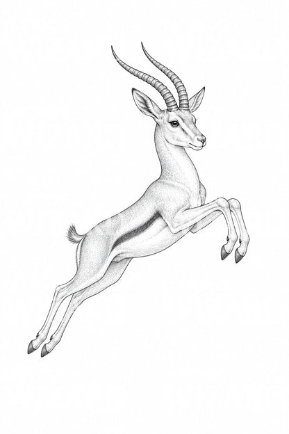 Fineline tatoveringsdesign med springende gaselle