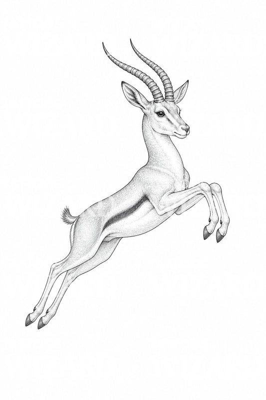 Design de tatuagem fine line de gazela a saltar