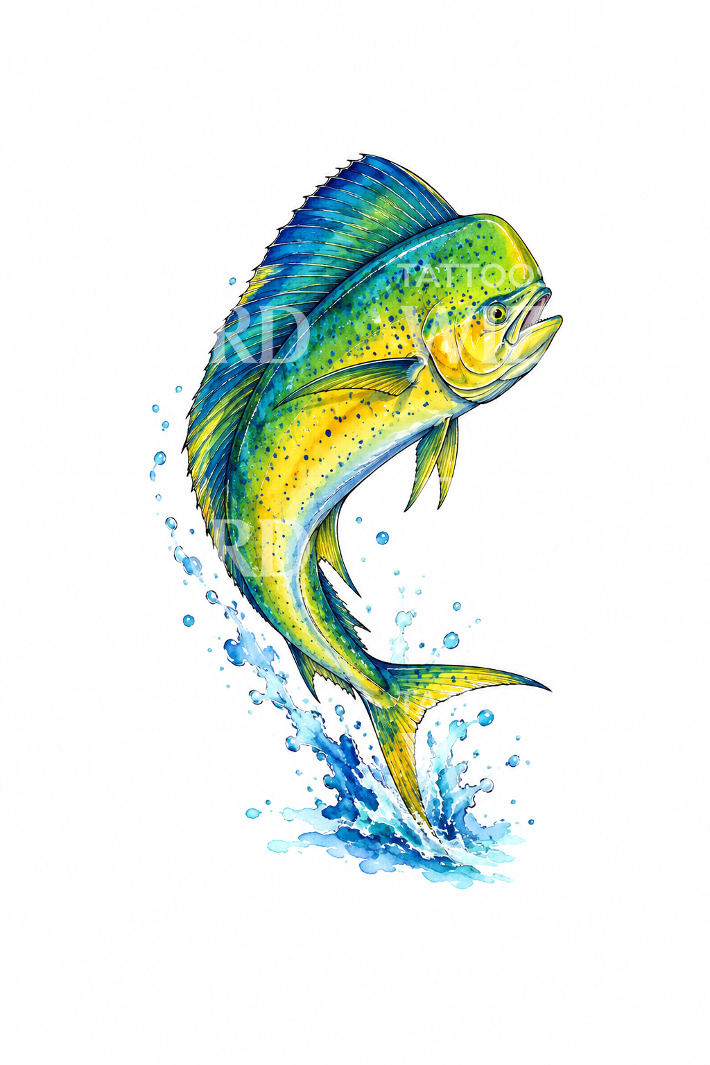 Leaping Mahi Mahi Watercolor Tattoo