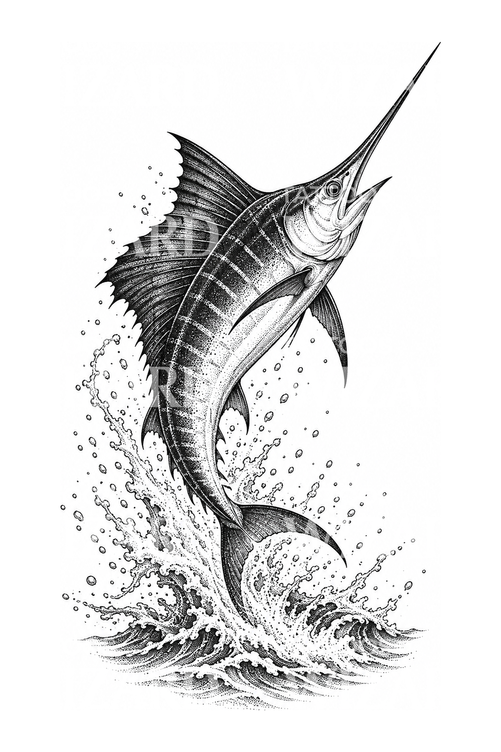 Tatuaggio dotwork marlin in salto