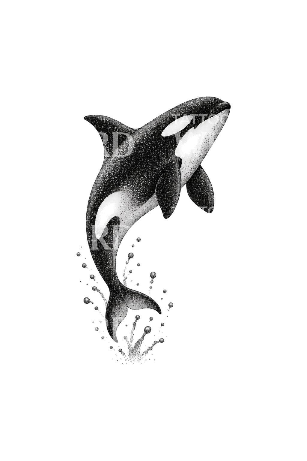 Skákající kosatka, tečkovaný dotwork pro tetování