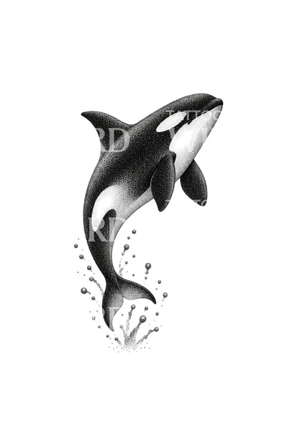 Skákající kosatka, tečkovaný dotwork pro tetování