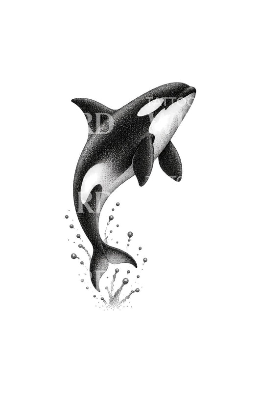 Springende orka, gestippeld dotwork-tattoo-idee