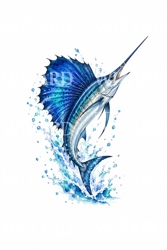 Aquarell-Tattoo-Design mit springendem Fächerfisch