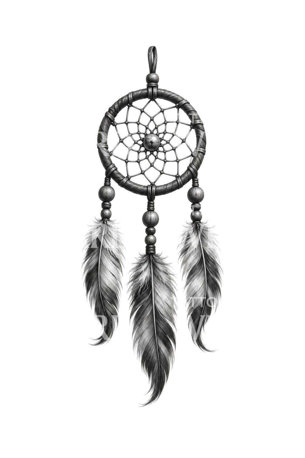 Deri Çemberli Tüylerden Dreamcatcher Dövme İllüstrasyonu