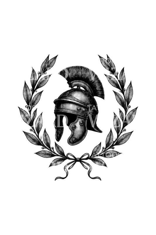 Idea tatuaggio: elmo legionari in corona d’alloro