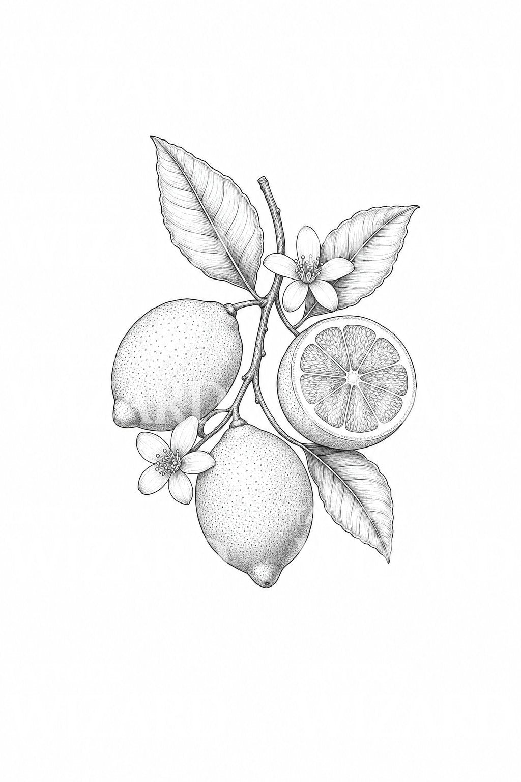 Lemon Branch with Blossom Tattoo Design