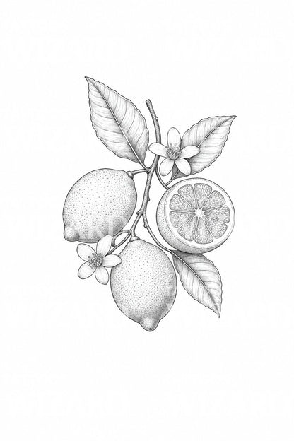 Lemon Branch with Blossom Tattoo Design