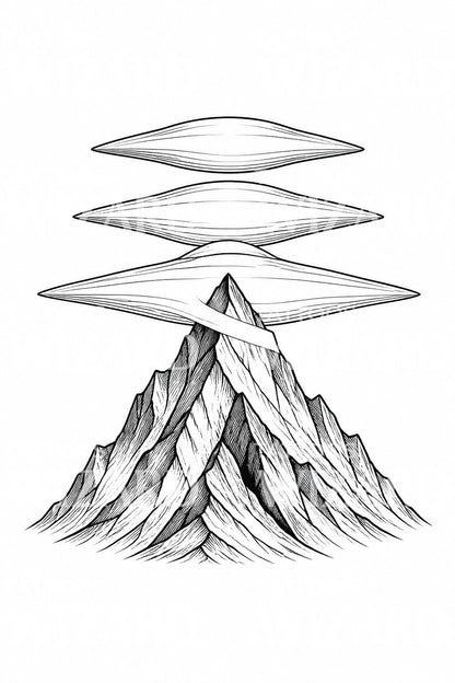 Lenticular Clouds Over a Peak Tattoo Design