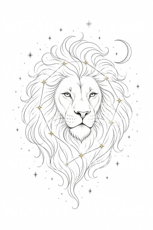 Diseño de tatuaje fine line de la constelación de Leo