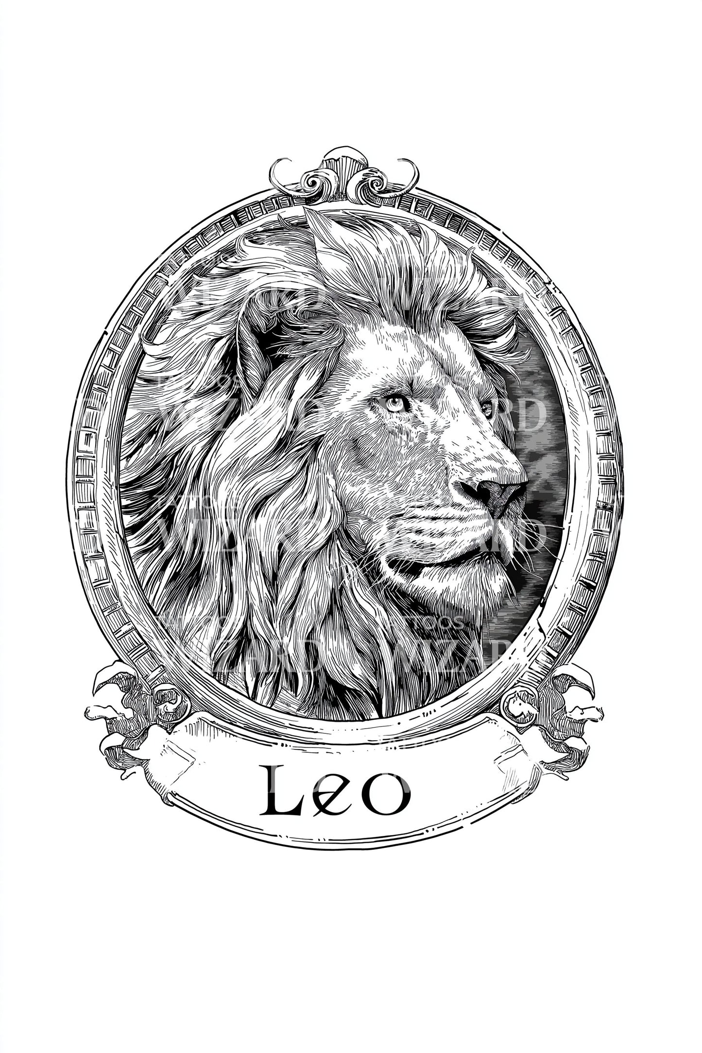 Leo Engraved Portrait Tattoo Illustration