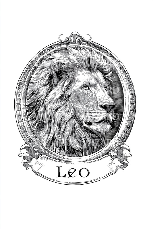 Leo Engraved Portrait Tattoo Illustration