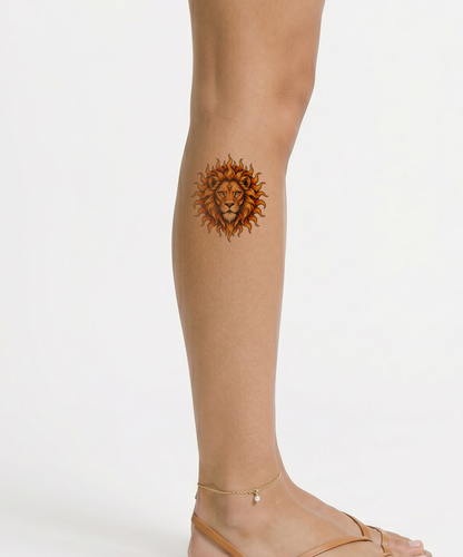 Leo Lion Head with Sunburst Mane Zodiac Tattoo