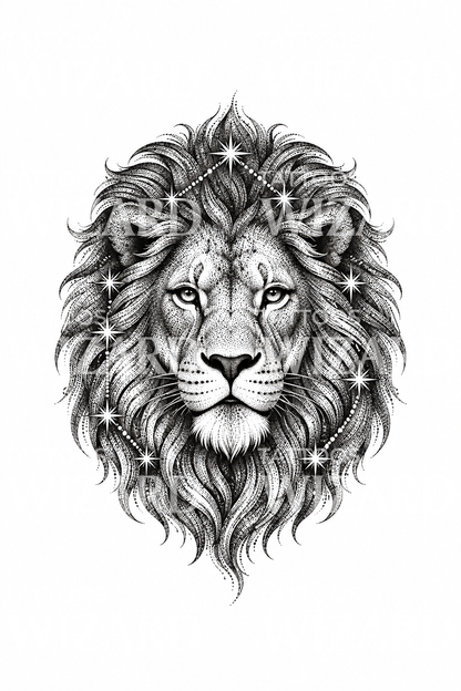 Desain Tato Singa Leo dengan Bintang Rasi