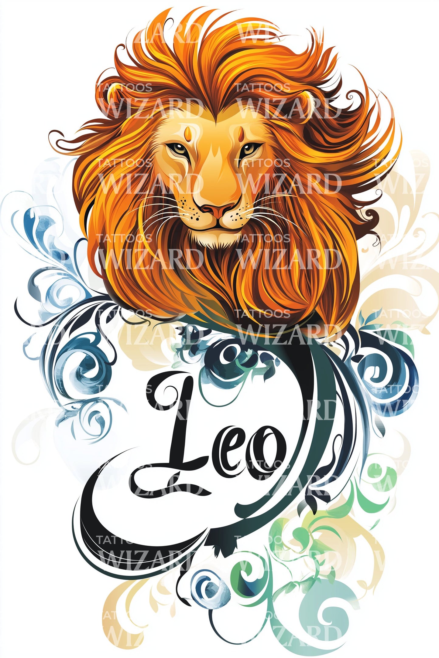 Leo Regal Lion Tattoo Illustration