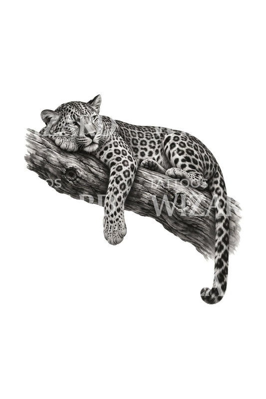 Illustration de tatouage d’un léopard allongé sur une branche