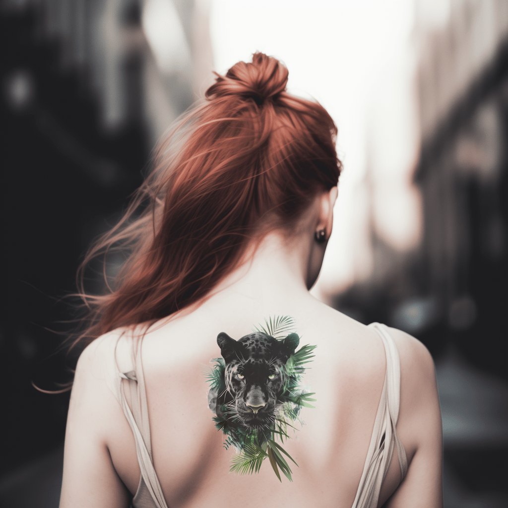 Große Katze mit schwarzem Leoparden-Tattoo