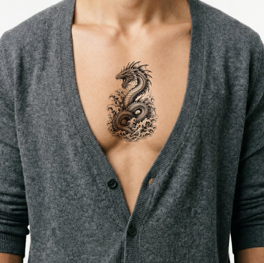Leviathan Sea Serpent Tattoo Illustration