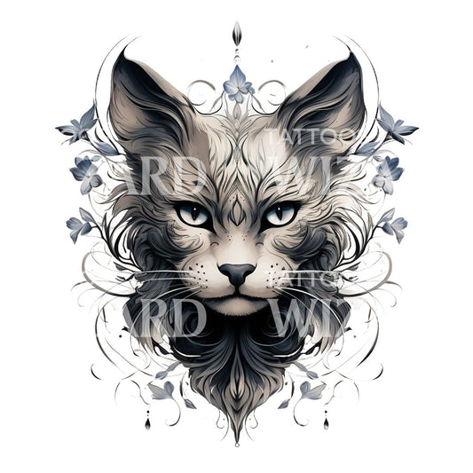 Mystical Cat Portrait Tattoo Design