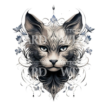 Mystical Cat Portrait Tattoo Design