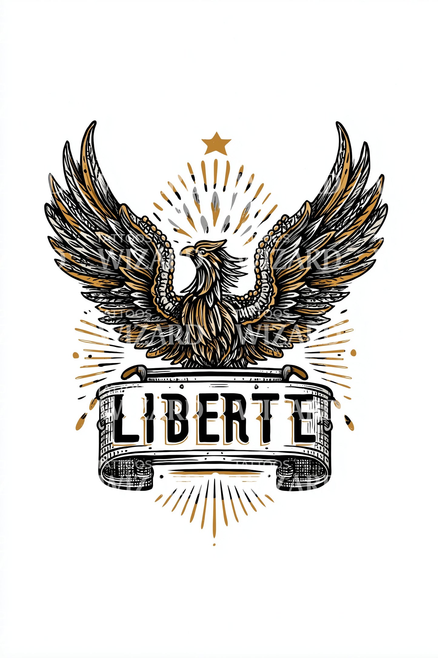 Liberte Eagle Emblem Tattoo Design