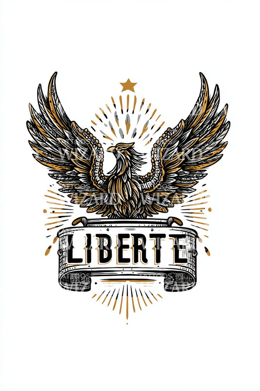 Liberte Eagle Emblem Tattoo Design