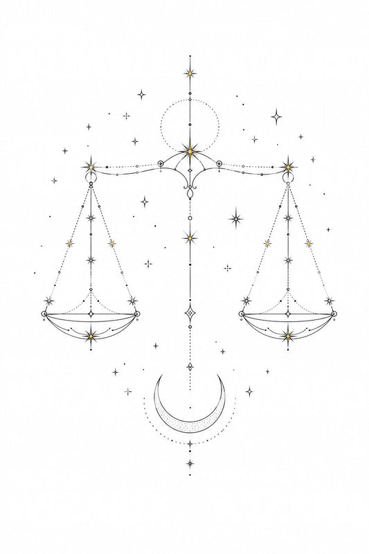 Diseño de tatuaje fine line de la constelación de Libra