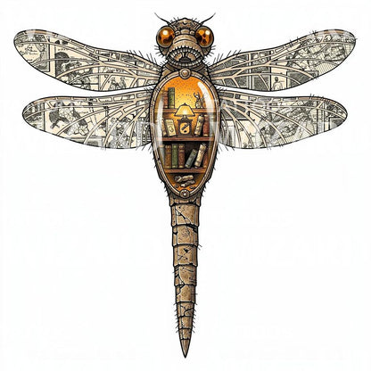 Library Dragonfly Tattoo Design