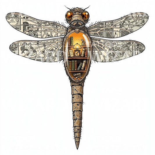 Library Dragonfly Tattoo Design
