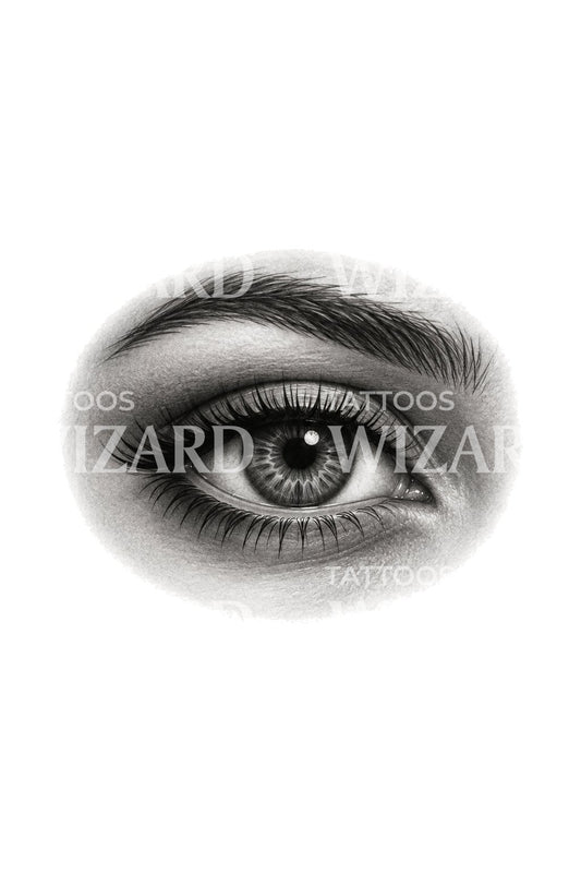 Design de tatouage réaliste d’un œil humain et d’un sourcil ombré