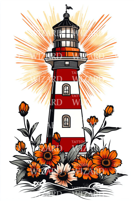 Design de Tatuagem Farol Floral