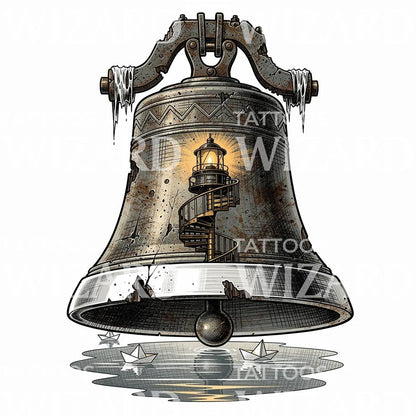 Lighthouse Liberty Bell Tattoo Design
