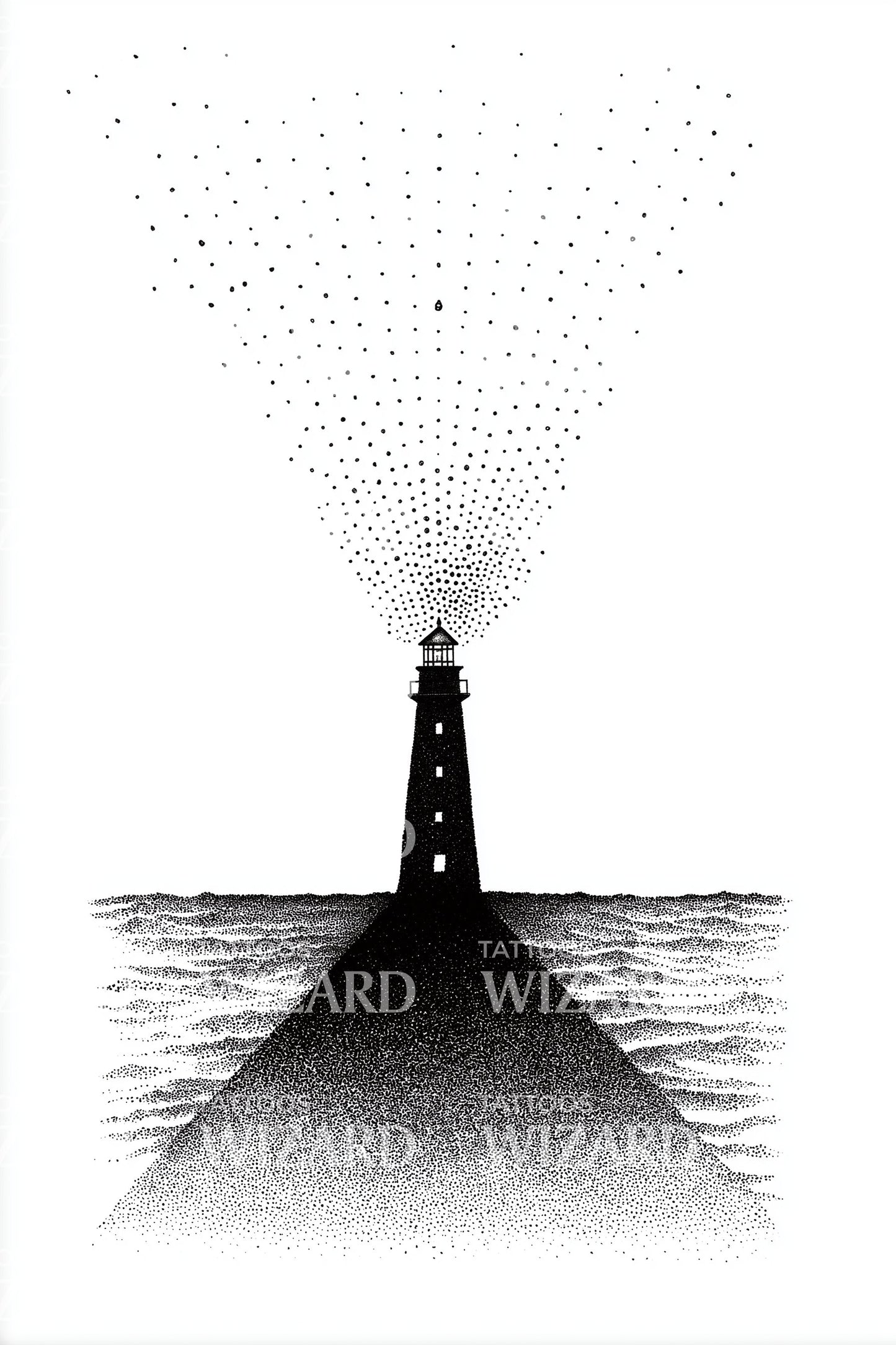 Lighthouse Night Beam Tattoo Design
