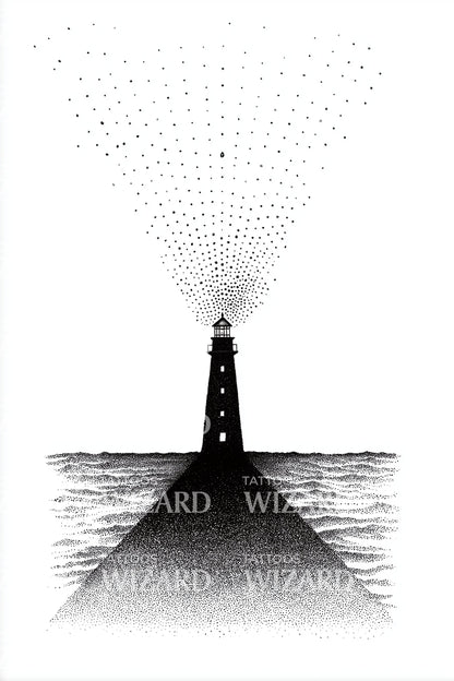 Lighthouse Night Beam Tattoo Design