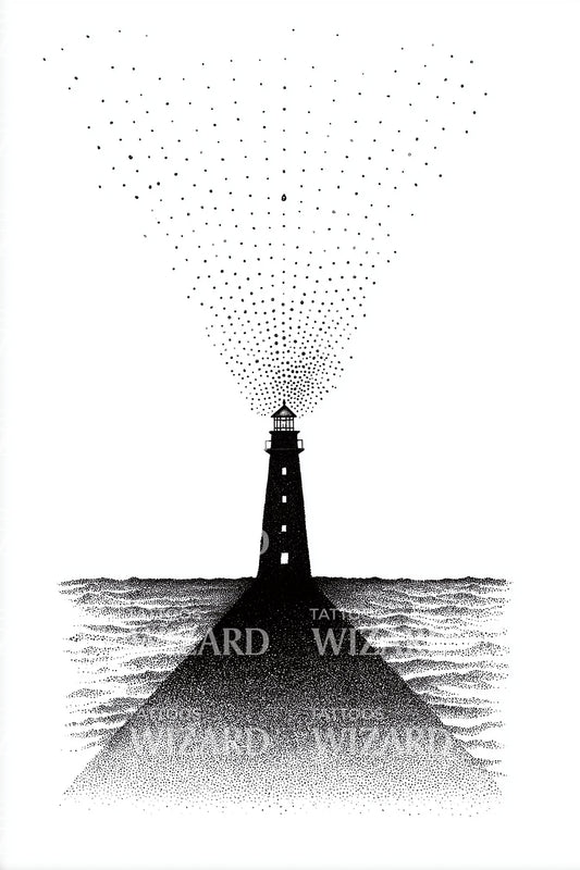 Lighthouse Night Beam Tattoo Design