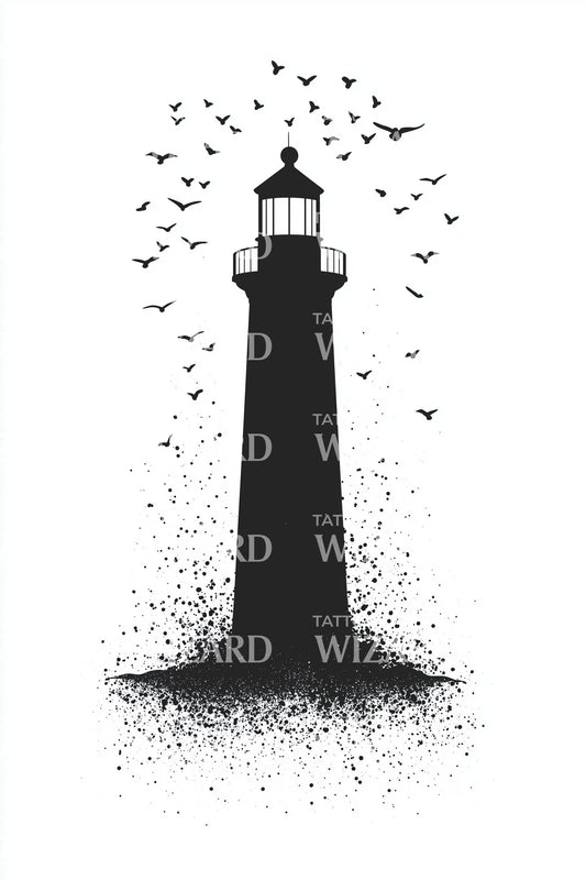 Lighthouse Twilight Silhouette Tattoo Design
