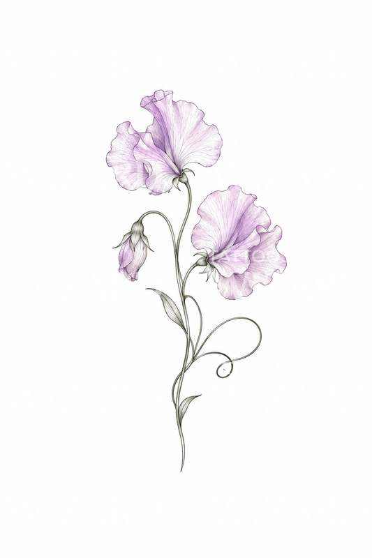 Lilac Sweet Pea with Curling Tendril Tattoo Idea