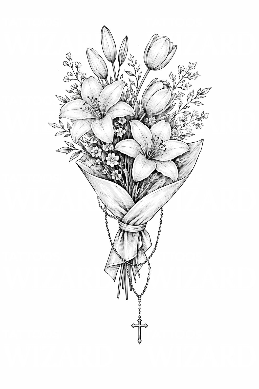 Lily Bouquet Tattoo Design