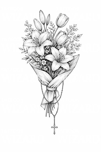 Lily Bouquet Tattoo Design