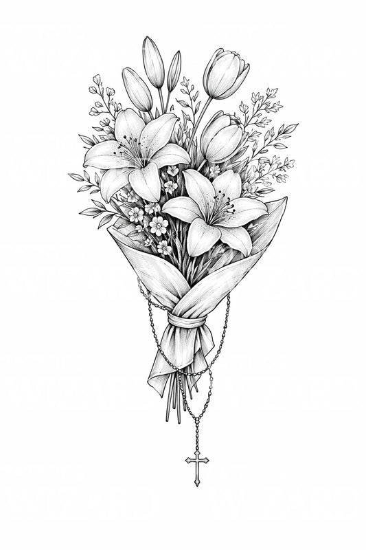 Lily Bouquet Tattoo Design