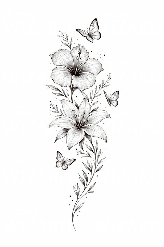 Lily Hibiscus Tattoo Design