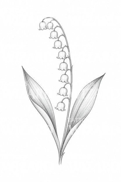 Lily of the Valley Fine Line Tattoo Design
