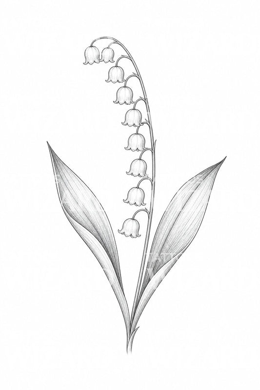 Lily of the Valley Fine Line Tattoo Design